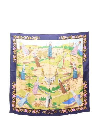 Pre-owned Hermes 2000s Costumes Civils Actuels Scarf In Blue