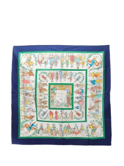 Pre-owned Hermes 2000s Costumes Civils Actuels Silk Scarf In Blue