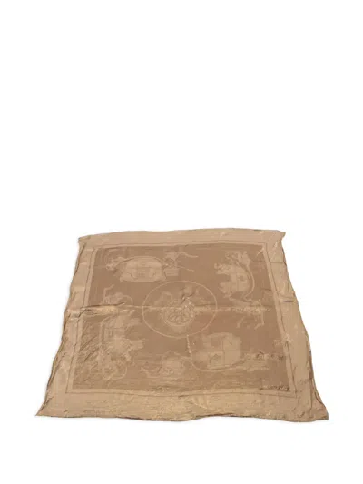 Pre-owned Hermes 2000s Curtain 70 Exlibris Printed Silk Scarf In Gold