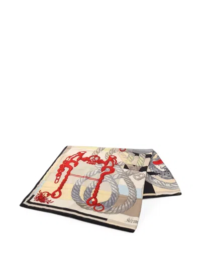 Pre-owned Hermes 2000s Della Cavalleria Scarf In Neutrals