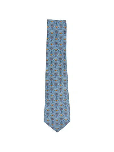 Pre-owned Hermes 2000s Dolphin-print Silk Tie In Blue