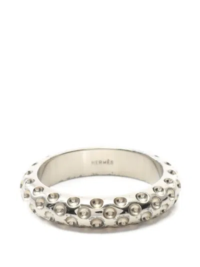 Pre-owned Hermes 2000s Dot Scarf Ring In Silver