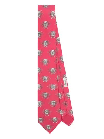 Pre-owned Hermes 2000s Drum-patterned Silk Tie In Red