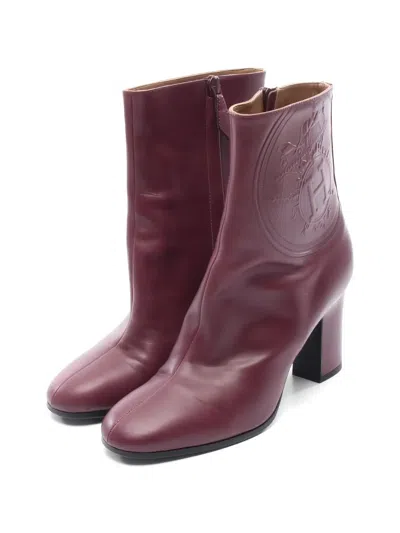 Pre-owned Hermes 2000s Embossed Leather Boots In Red