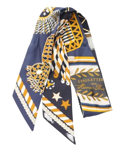 Pre-owned Hermes 2000s Epaulettes De Gala Ribbon Scarf In Blue