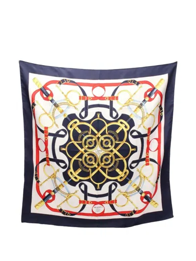 Pre-owned Hermes 2000s Eperon D'or Silk Scarf In White