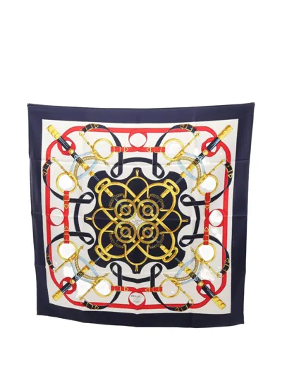 Pre-owned Hermes 2000s Eperon D'or Silk Scarf In White