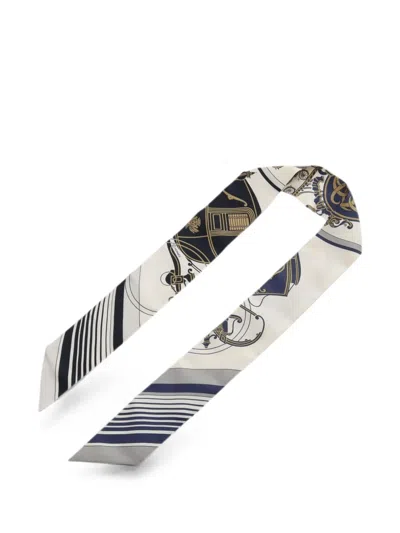 Pre-owned Hermes 2000s Ex-libris Twilly Scarf In White