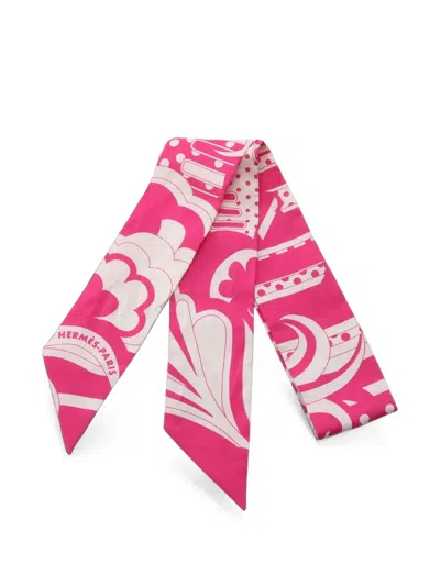 Pre-owned Hermes 2000s Faubourg Rainbow Twilly Scarf In Pink