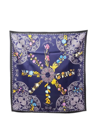 Pre-owned Hermes 2000s Floral Silk Scarf In Blue