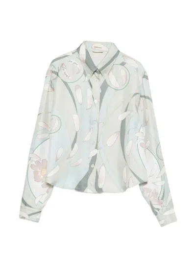 Pre-owned Hermes 2000s Floral Silk Shirt In Blue