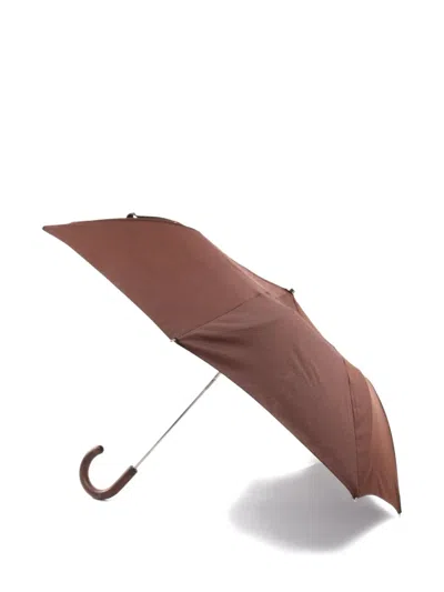 Pre-owned Hermes 2000s Folding Wooden Handle Umbrella In Brown
