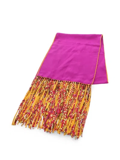 Pre-owned Hermes 2000s Fringe Silk Scarf In Purple
