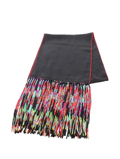 Pre-owned Hermes 2000s Fringed Silk Scarf In Black