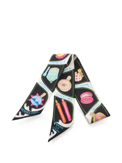 Pre-owned Hermes 2000s Funny Ice Cream Scarf In Black