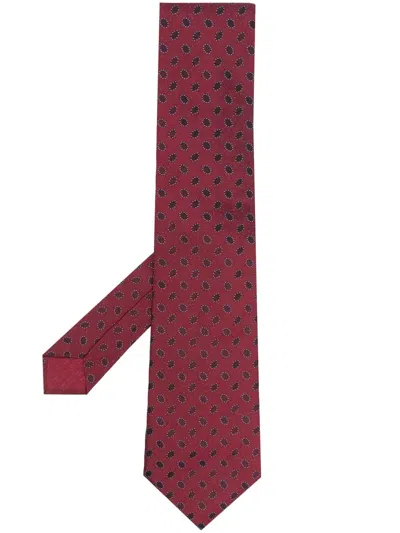 Pre-owned Hermes 2000s  Geometric Pattern Silk Necktie In Red