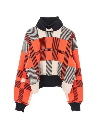 Pre-owned Hermes 2000s Geometric-pattern Turtleneck Sweater In Orange