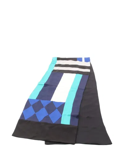 Pre-owned Hermes 2000s Geometric-print Silk Scarf In Black