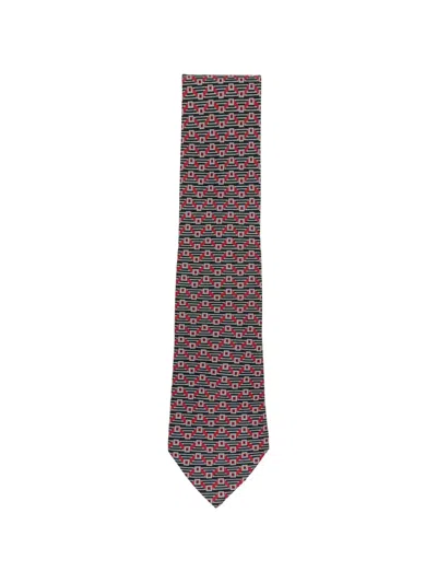 Pre-owned Hermes 2000s Geometric-print Silk Tie In Gray