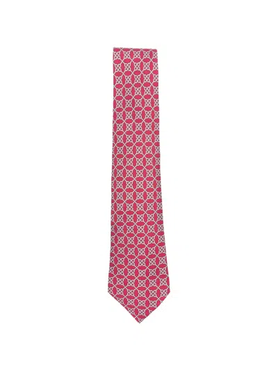 Pre-owned Hermes 2000s Geometric-print Tie In Red