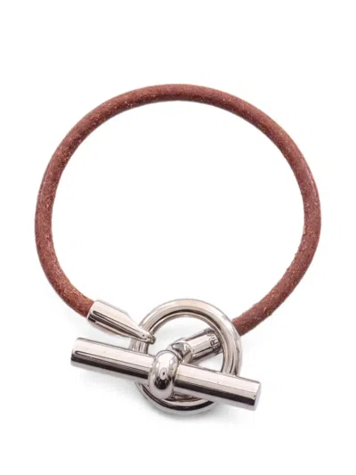 Pre-owned Hermes 2000s Glennan Leather Bracelet In Silver