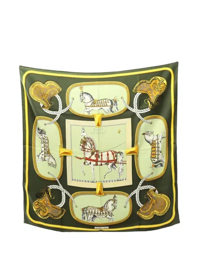 Pre-owned Hermes 2000s Grand Apparat Silk Scarf In Green