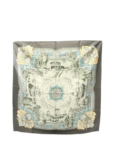Pre-owned Hermes 2000s Graphic Silk Scarf In Neutral