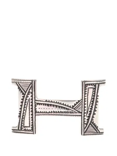 Pre-owned Hermes 2000s H Buckle Belt Buckle In Silver