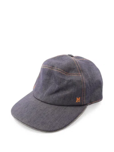 Pre-owned Hermes 2000s H Embroidery Cap In Blue