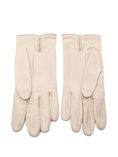Pre-owned Hermes 2000s H-stitch Lambskin Gloves In Neutral