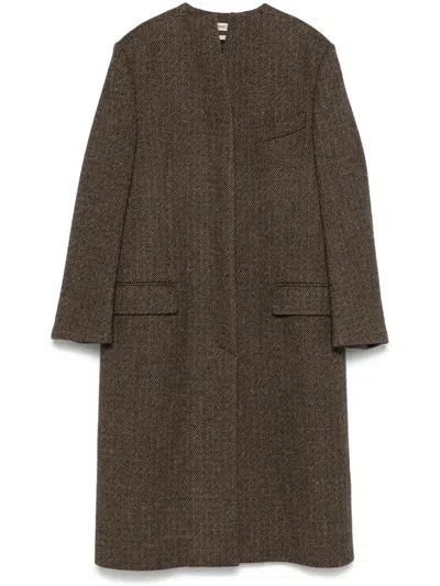 Pre-owned Hermes 2000s Herringbone-pattern Coat In Neutrals