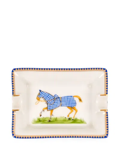 Pre-owned Hermes 2000s Horse Porcelain Ashtray In White