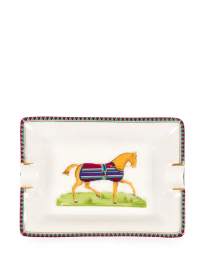 Pre-owned Hermes 2000s Horse Porcelain Ashtrays In White