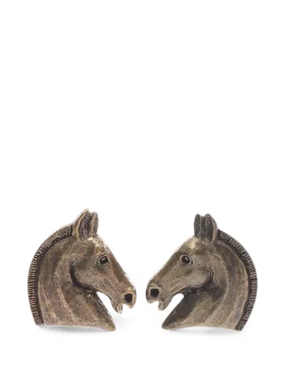 Pre-owned Hermes 2000s Horse-motif Clip-on Earrings In Gold