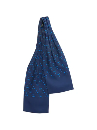 Pre-owned Hermes 2000s Horses-print Silk Scarf In Blue