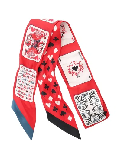 Pre-owned Hermes 2000s Jeu De Cartes Ribbon Scarf In Red