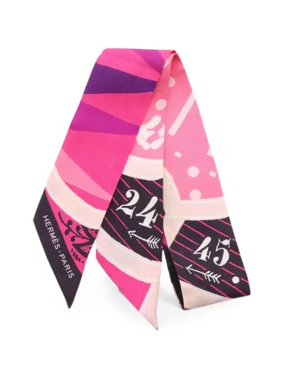 Pre-owned Hermes 2000s Jeu De Soie Ribbon Scarf In Pink