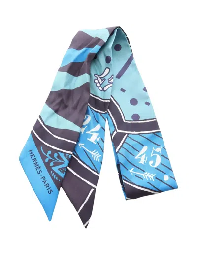 Pre-owned Hermes 2000s Jeu De Soie Uniforme Scarf In Blue