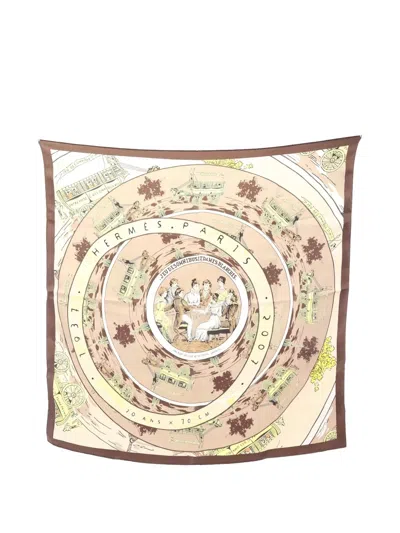 Pre-owned Hermes 2000s Jeu Des Omnibus Et Dames Blanches Scarf In Neutral