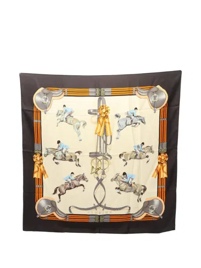 Pre-owned Hermes 2000s Jumping Scarf In Neutral