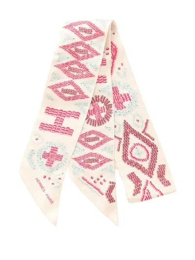 Pre-owned Hermes 2000s Kelly En Perles Ribbon Silk Scarf