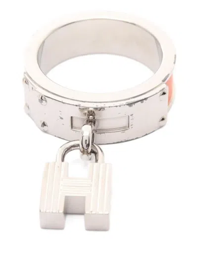 Pre-owned Hermes 2000s Kelly H-cadena Scarf Ring In Silver