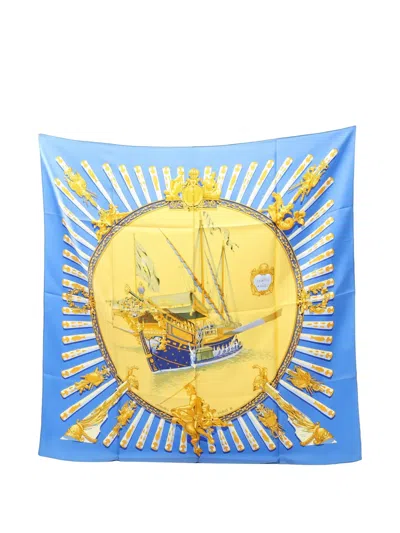 Pre-owned Hermes 2000s La Marine À Rames Scarf In Blue