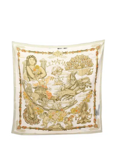 Pre-owned Hermes 2000s Le Matin Neuf Scarf In White
