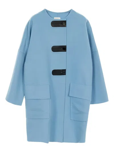 Pre-owned Hermes 2000s Leather-detail Button Coat In Blue