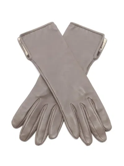 Pre-owned Hermes 2000s Leather Gloves In Grey