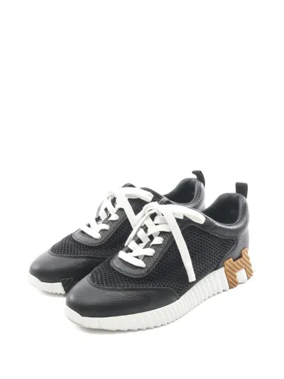 Pre-owned Hermes 2000s Leather Sneakers In Black