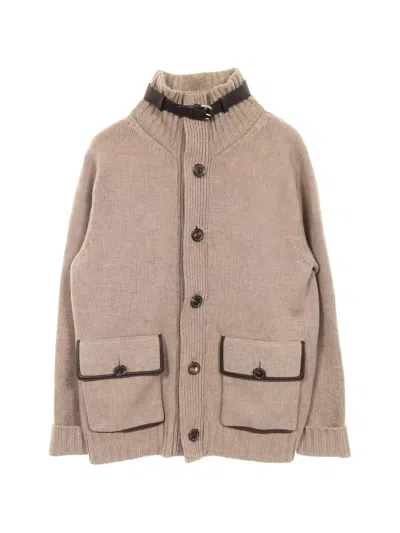 Pre-owned Hermes 2000s Leather-trim Cardigan In Neutral