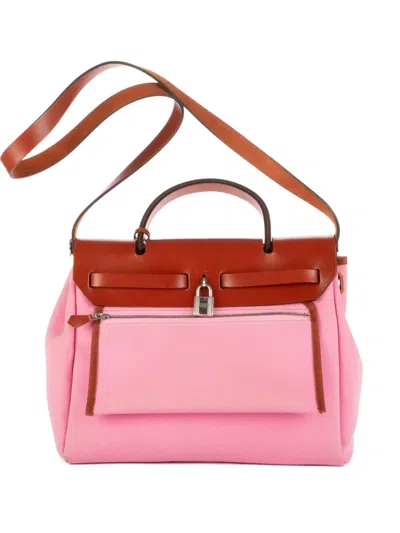 Pre-owned Hermes 2000s Leather-trimmed Shoulder Bag In Pink