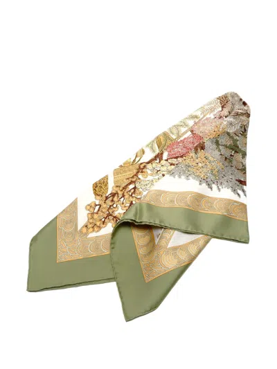 Pre-owned Hermes 2000s Legendes Deb I'arbre Carres Scarf In White
